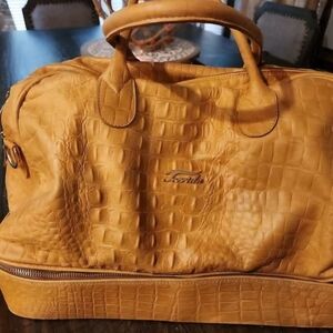 Luxurious Tan Crocodile Pattern Duffel Bag